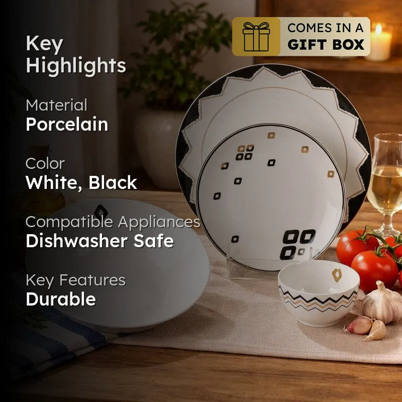 Urban Elegance 24k Gold Brushed Dinner Set (White,Black)- 27 Piece Set media 2