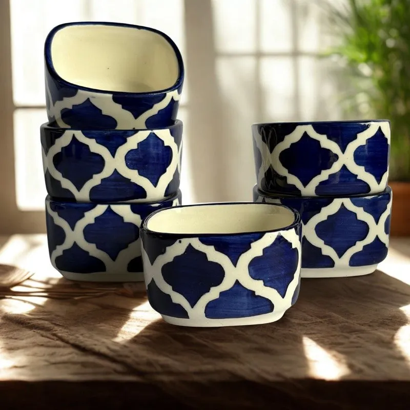 lanix Ceramic Dip Bowls (Blue,White ,50 mL Each) - Set Of Six media 4