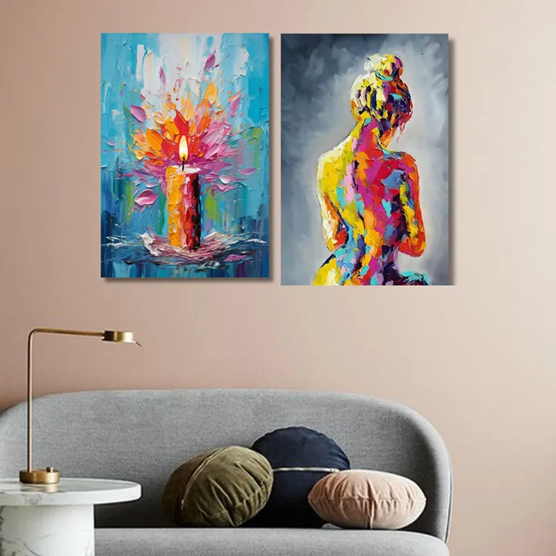 Technicolor Light Canvas Wall Painting - Set Of Two media 4