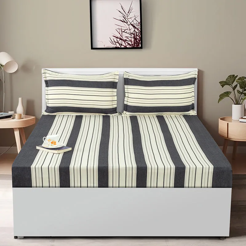 Swayam Marianne Striped Cotton Bedsheet - 180 TC media 1