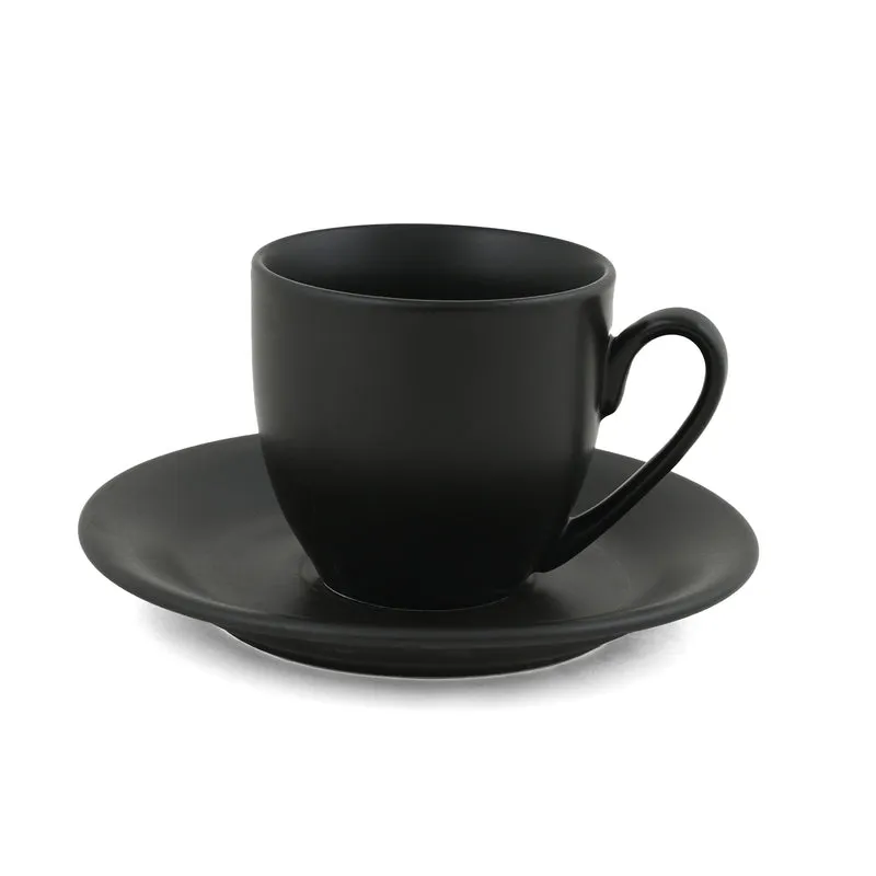 CozySip Porcelain Cup & Saucer (Black/200 mL Each) - Set of Six - 5