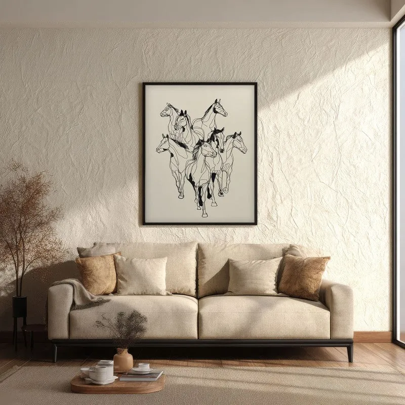 Horse Rhythm Wall Painting With Black Frame media 3