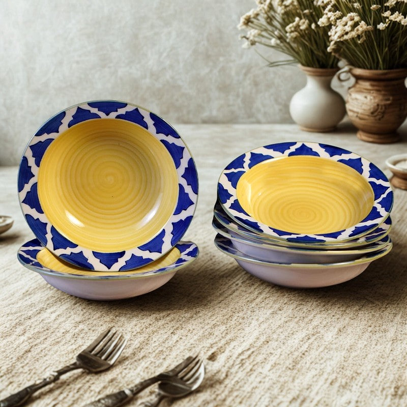 Radiant Handcrafted Ceramic Pasta Plate (Yellow) - Set Of Six