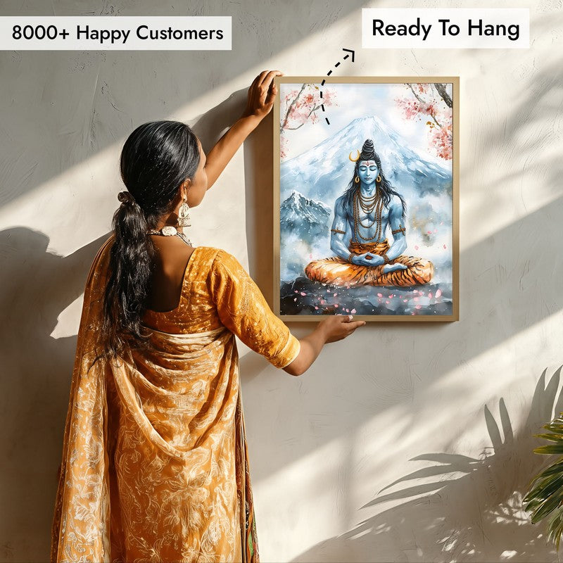 Rudra Mahayogi Spiritual Archival Paper Wall Painting - Natural Brown Frame media 7
