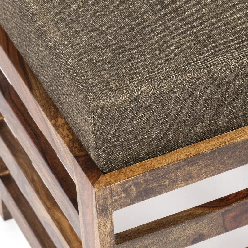 Tynex Sheesham Wooden Bench with Cushions (Brown) - Four Piece Set media 6