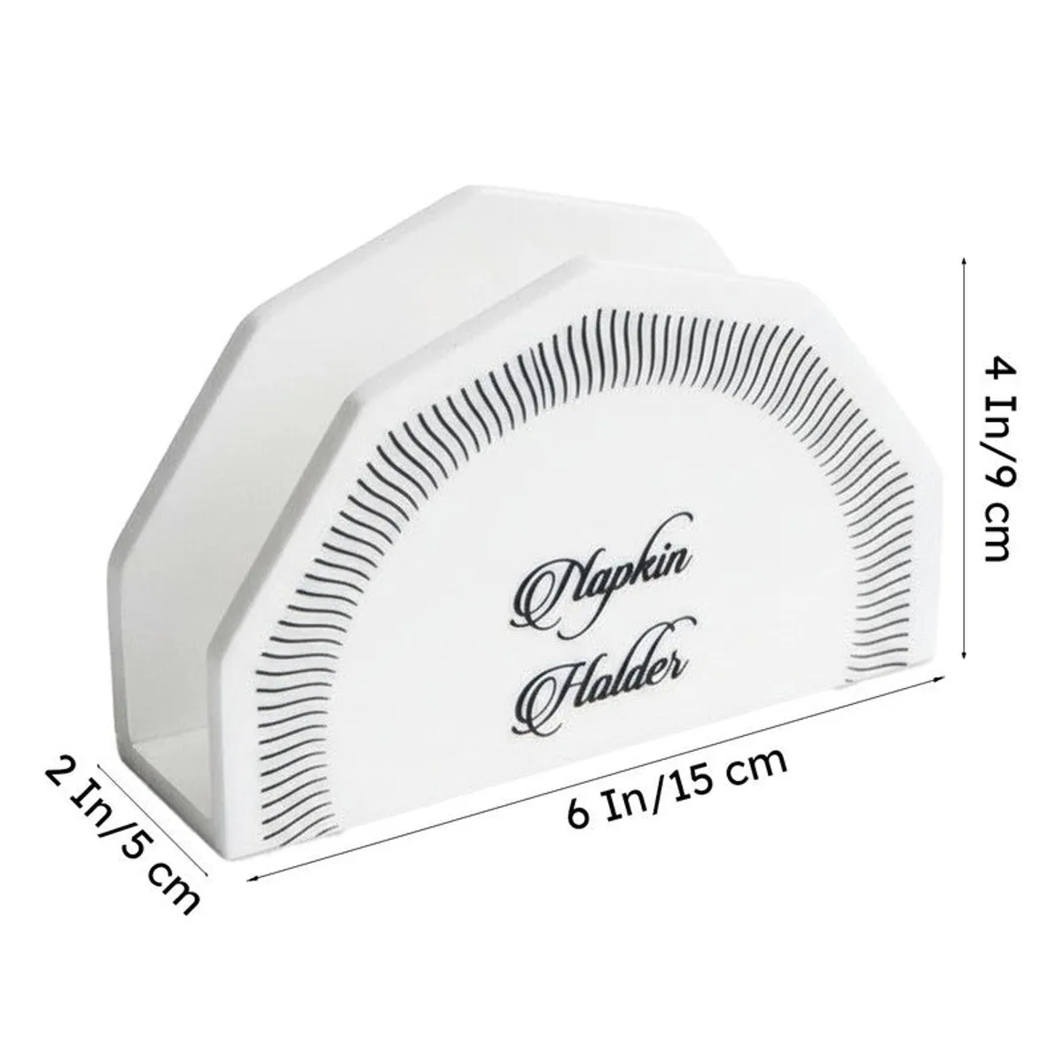 White marble napkin holder with labelled length, breadth and height dimensions.