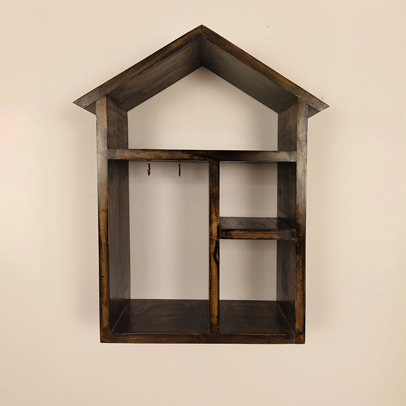 Oakrest Wooden Wall Shelf Organiser with Key Holders media 5