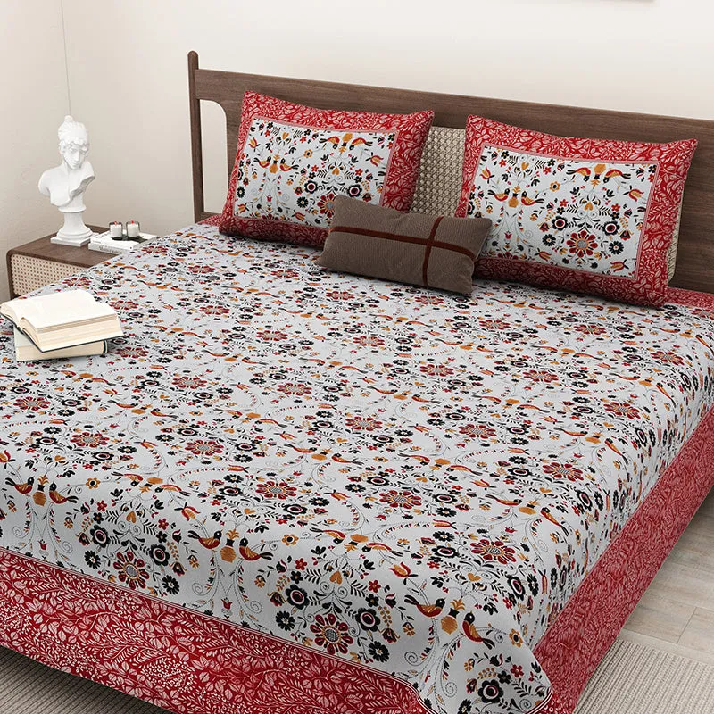 Aasiya Ethnic Cotton Bedsheet (Grey,Red) - 180 TC media 4