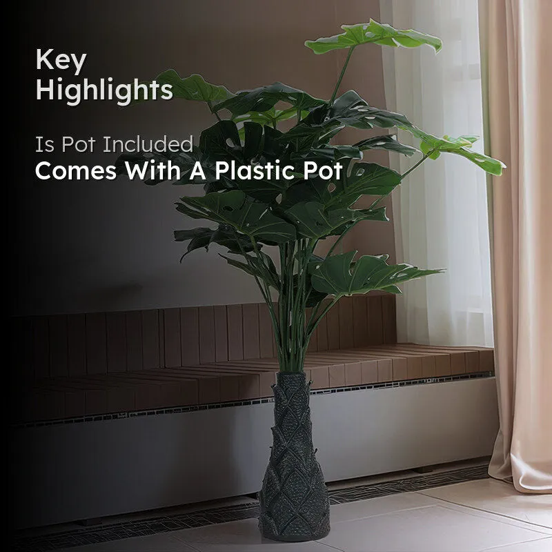 Infinita Artificial Monstera With Black Plastic Pot - 3 Feet media 2