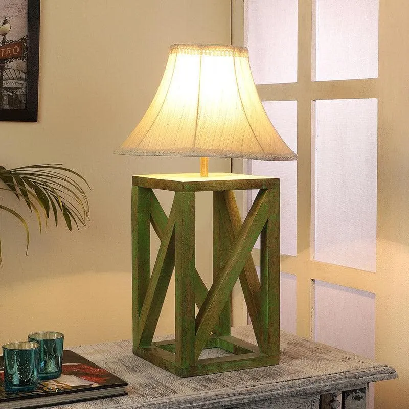 Bristo Criss Cross Fabric Table Lamp - White,Green media 1