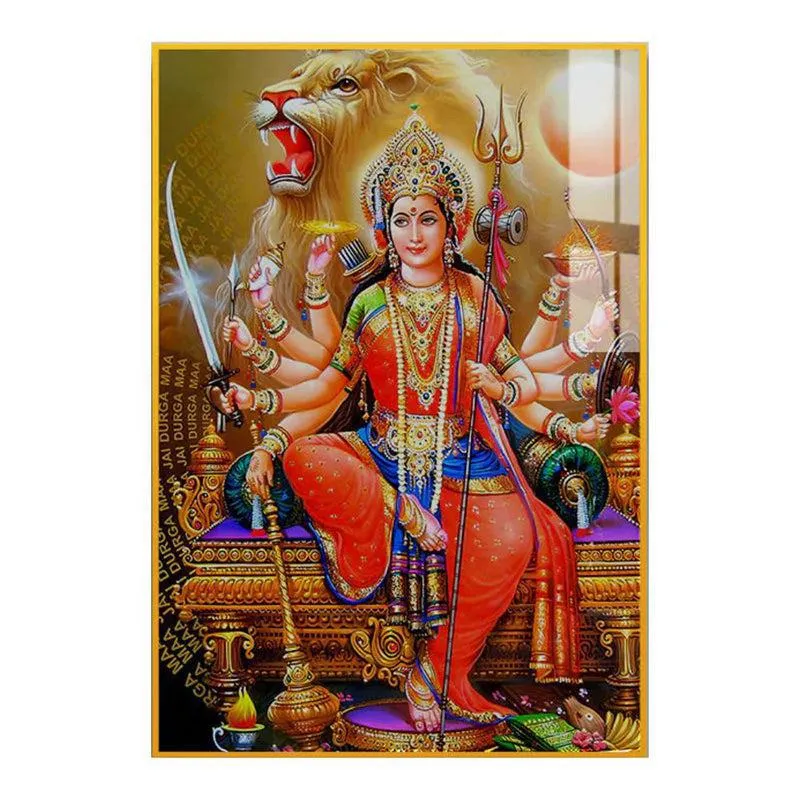 Glorious Matha Durga Spiritual Canvas Wall Art With Frame - Gold media 3