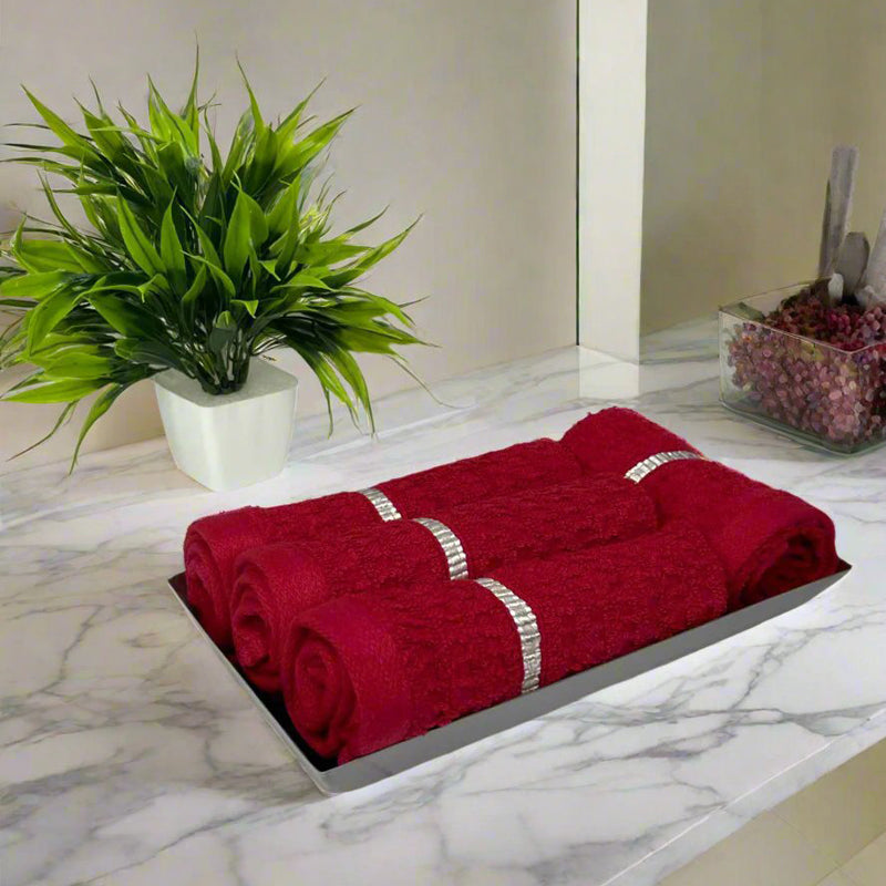 Junia Face Towel (Red) - Set Of Four - 30 x 30 cms