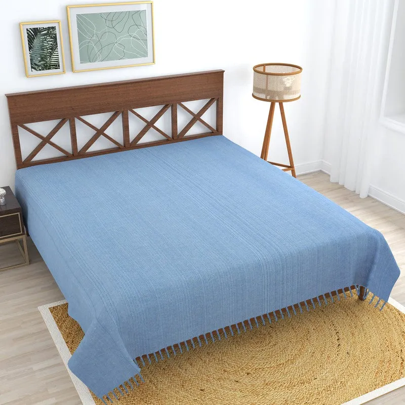 Artloom Solid Cotton Bedsheet (Blue) - 200 TC media 1