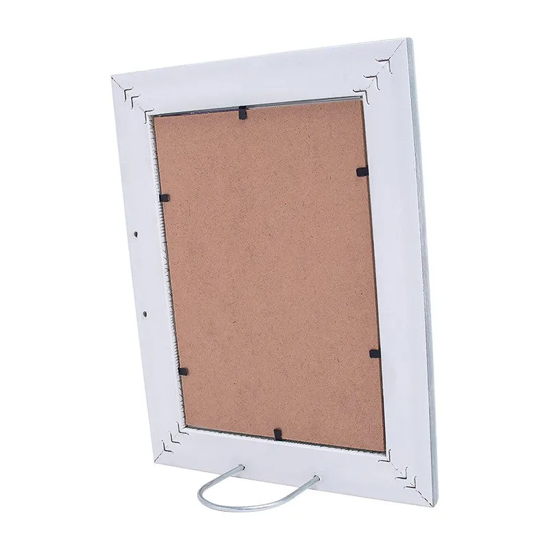 Back view of a photo frame showing its stand and rear panel