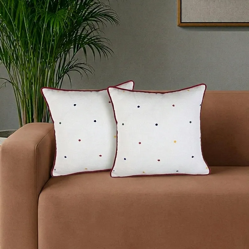 Dotti Charm Embroidered Cotton Cushion Cover - Set Of Two media 1