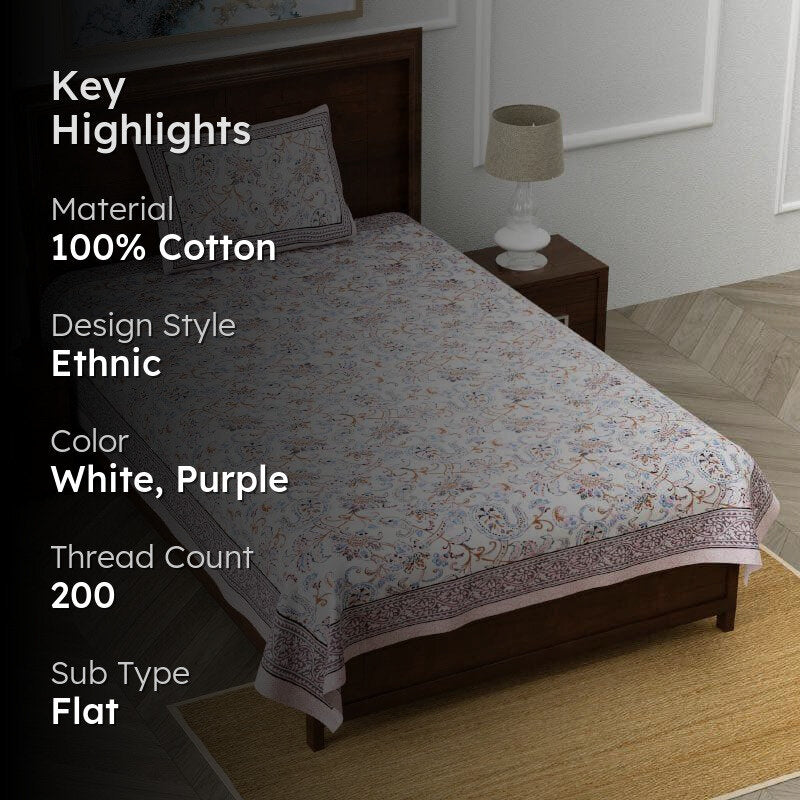 Floral Flush Cotton Bedsheet (Plum) - 200 TC media 2