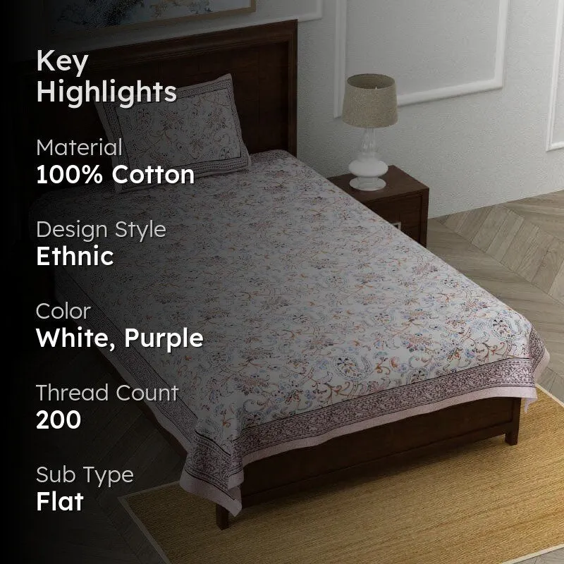 Floral Flush Cotton Bedsheet (Plum) - 200 TC media 2