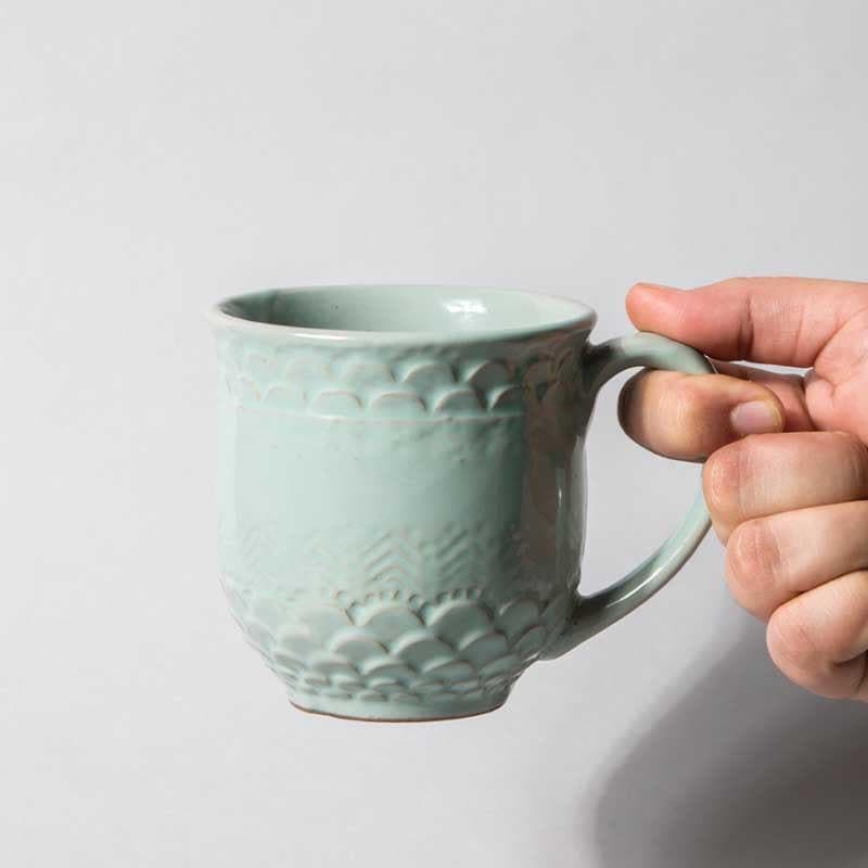 Scallop Stoneware Coffee Mug (440 mL Each/Aqua) - Set of Two media 3