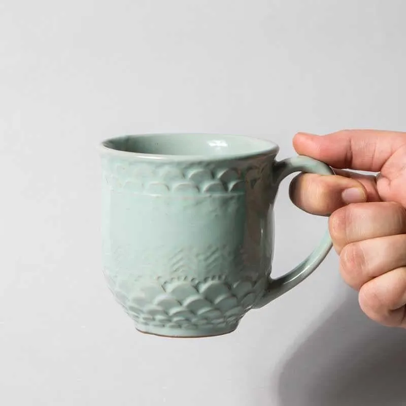 Scallop Stoneware Coffee Mug (440 mL Each/Aqua) - Set of Two media 3