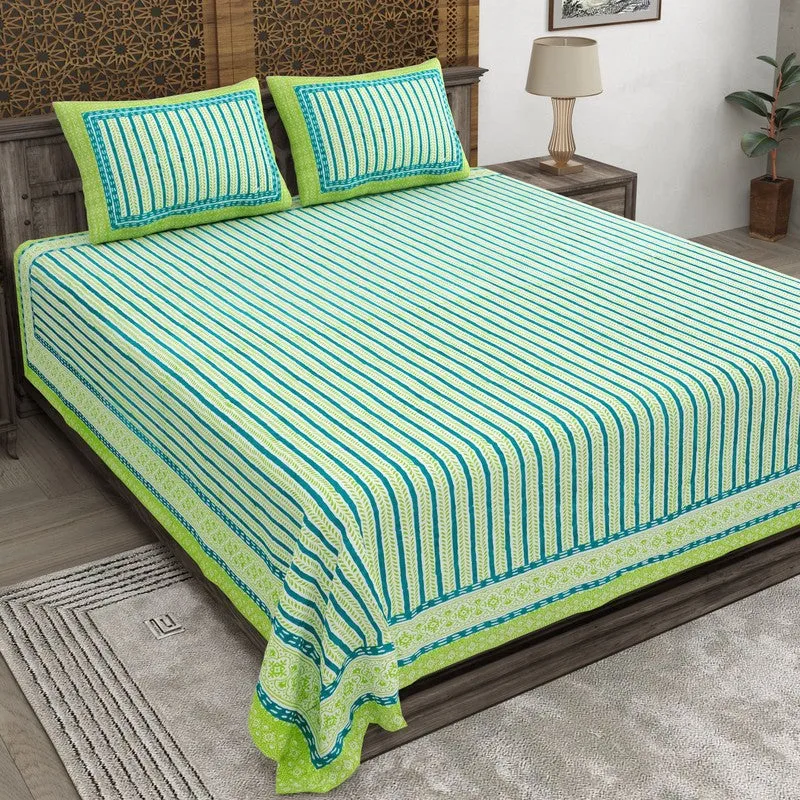 Formis Cotton Bedsheet (Blue,Green) - 240 TC media 1