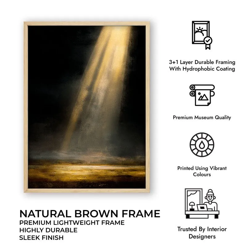 Golden Rays Archival Paper Wall Painting With Brown Frame media 7