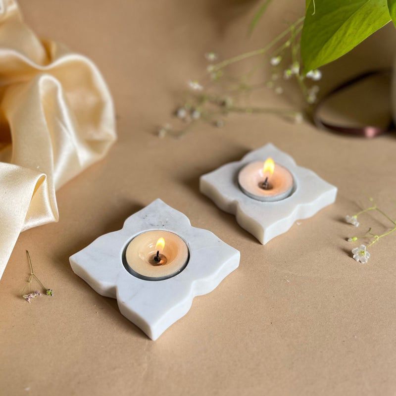 Eudora Flora Handcrafted Marble Tealight Candle Holder - Set Of Two