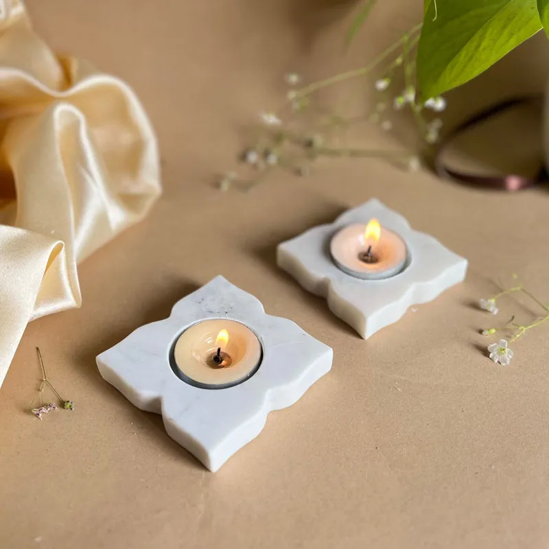 Eudora Flora Handcrafted Marble Tealight Candle Holder - Set Of Two media 1