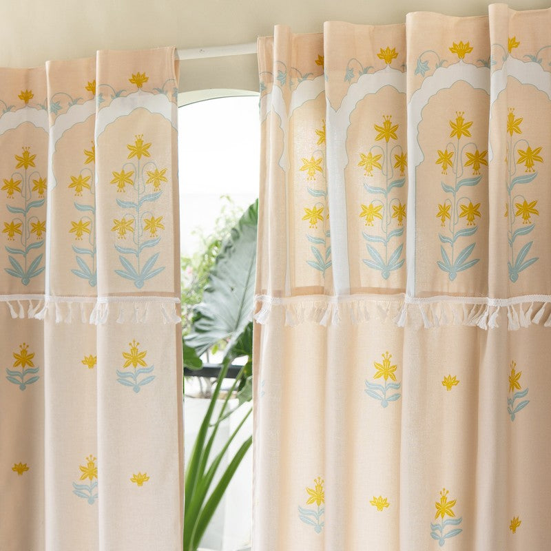 Tranquebar Home Secret Garden Cotton Curtains(Peach) - Set Of Two media 4