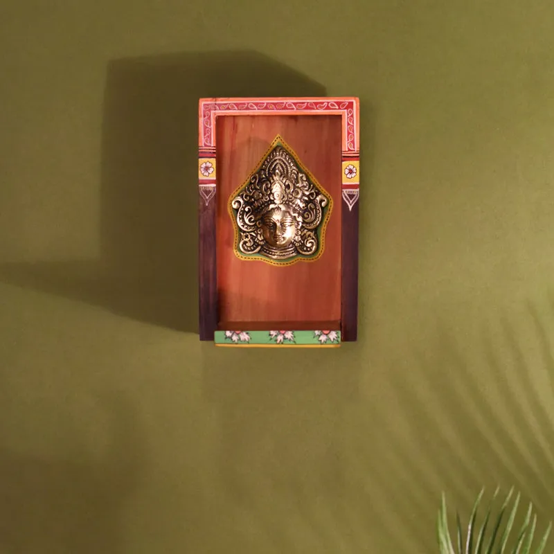 Brass Vishnu Sculpture Wooden Wall Accent media 3