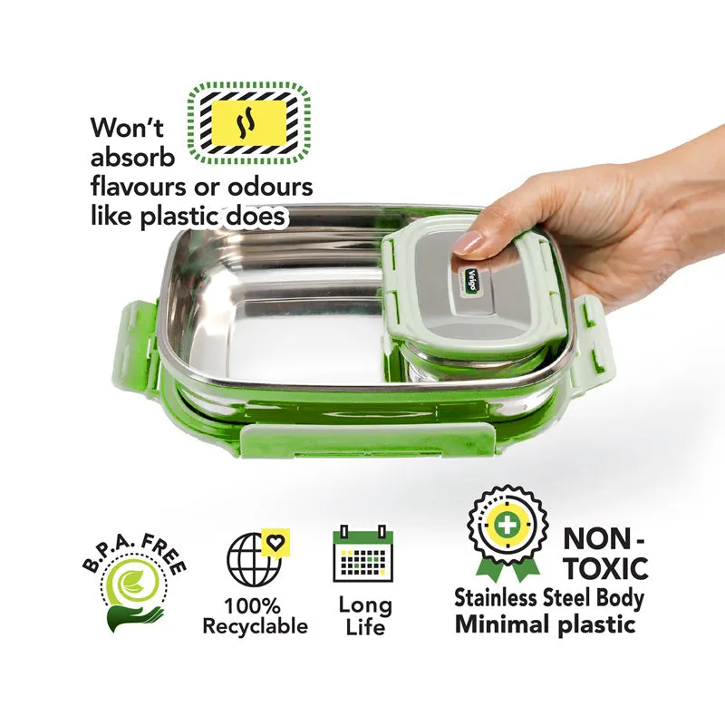 Delico Pack Parrot Green Lunch Box With Insulated Pouch (775 mL /150 mL) - Three Piece Set media 7