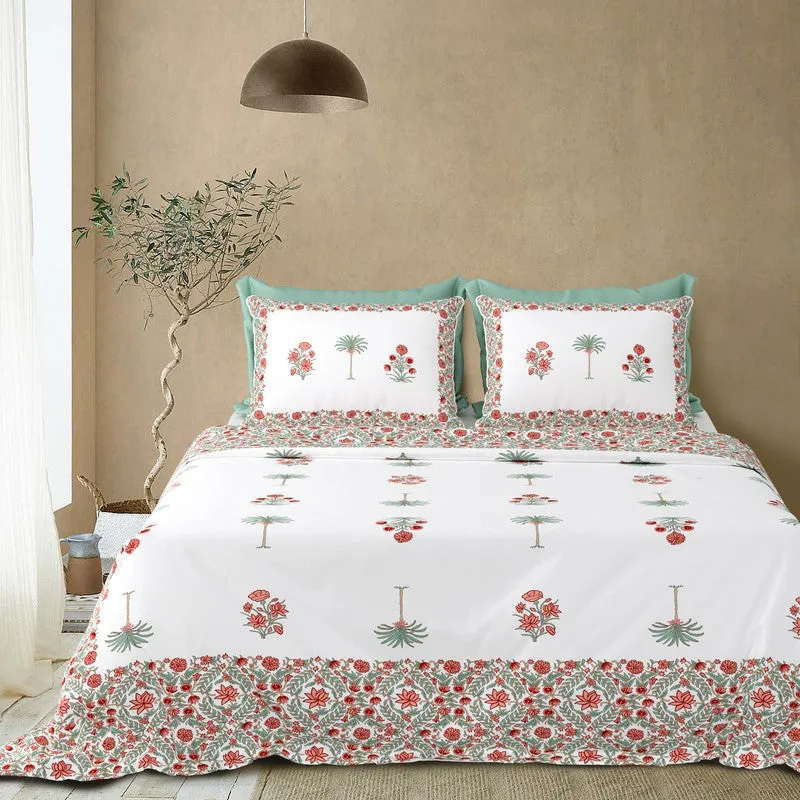 Rang Style Cotton Bedsheet (Red,Green,White) - 120 TC media 3