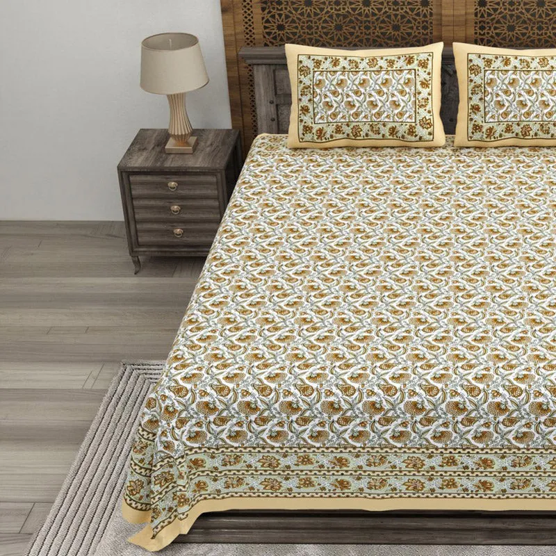 Lineet Cotton Bedsheet (Olive Green,Yellow) - 240 TC media 3