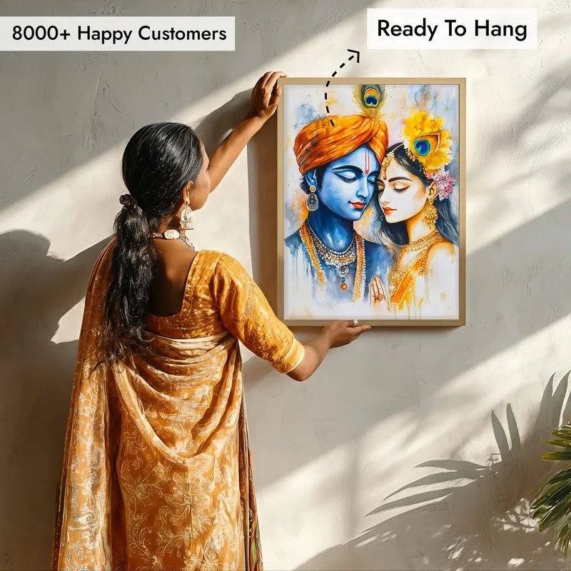 Vrindavana Radhe Krishna Spiritual Archival Paper Wall Painting - Natural Brown Frame media 7