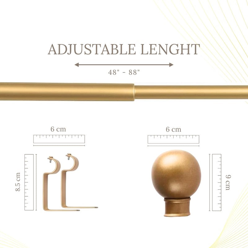 Orbetta Extendable 1" Single Curtain Rod With Round Finial & Brackets (Gold) media 5