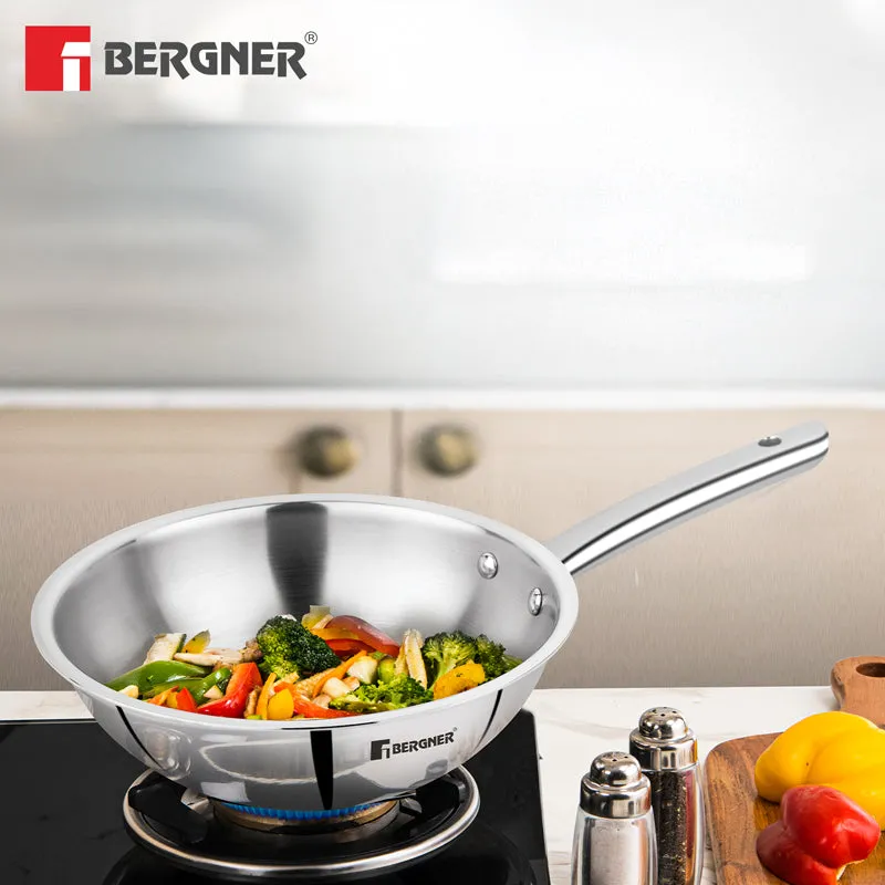 Bergner Tripro Triply Stainless Steel Wok With Lid - 2800 ML media 1