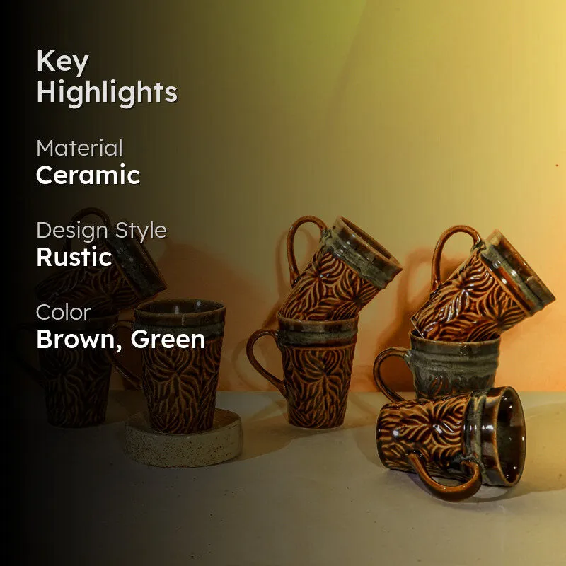 Ceramuse Ceramic Coffee Mug (300 mL Each/Brown) - Set of Eight media 2