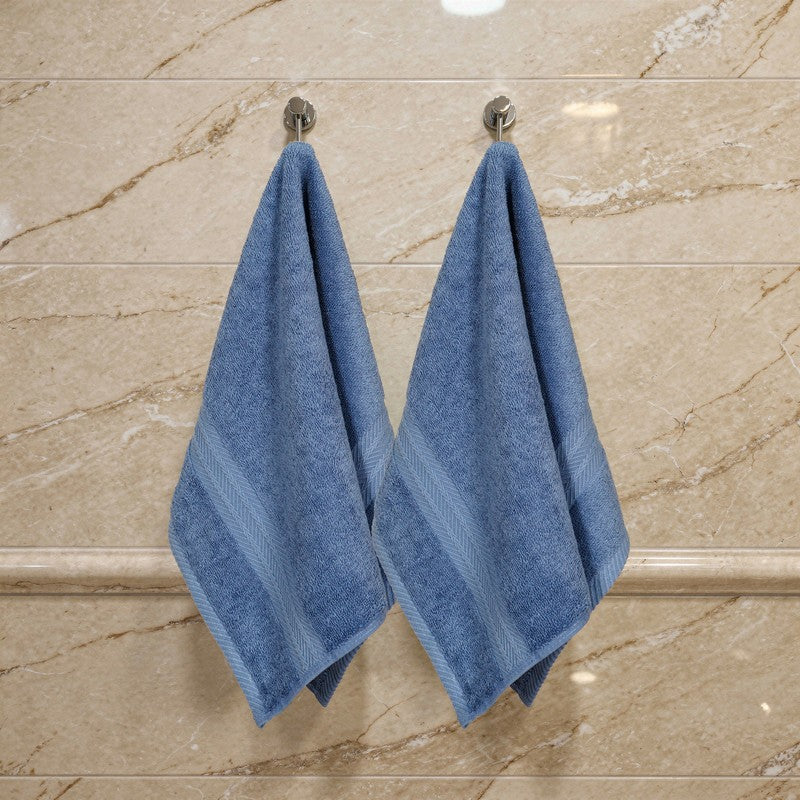 PlushAura Cotton Hand Towel (Navy) - Set Of Two media 3