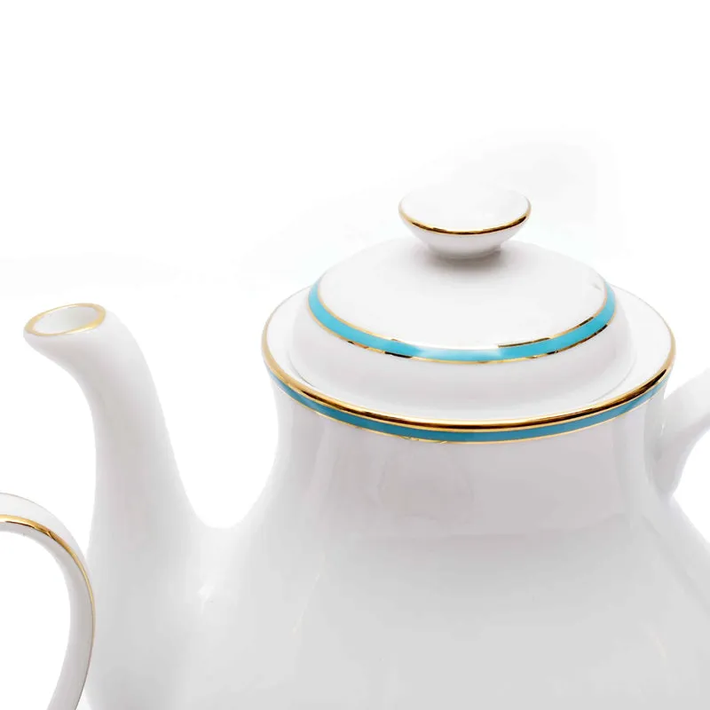 Gilded Mavi 24k Gold Brushed Porcelain Tea Set With Tea Pot - Seventeen Piece Set media 8