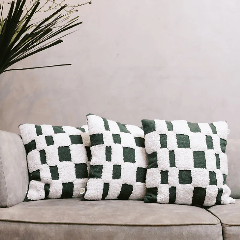 Cushy Checkers Tufted Cushion Cover (Black & White) - Set Of Three media 1
