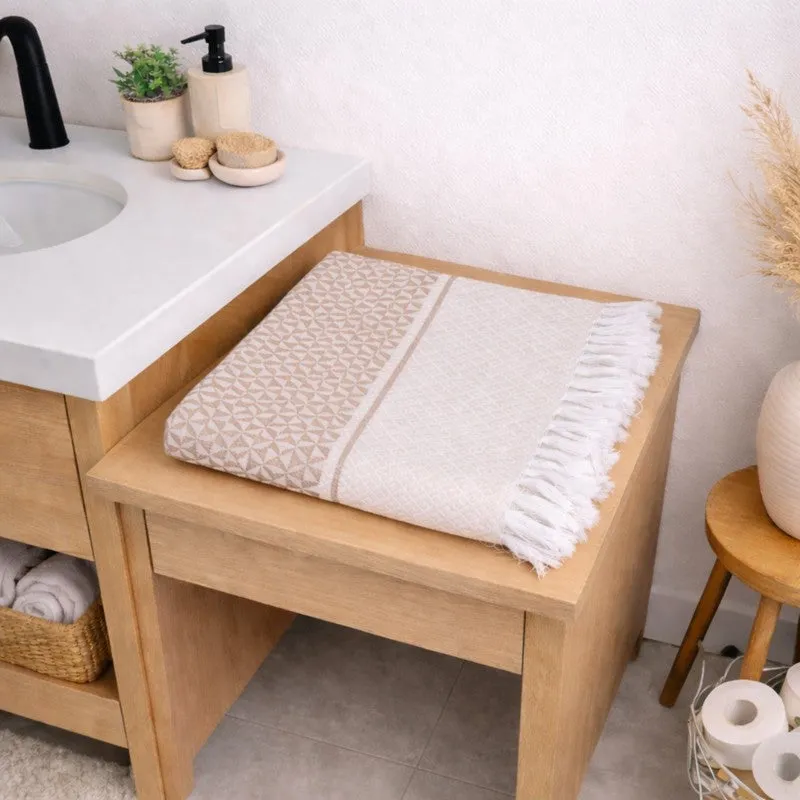 MosacStrip Cotton Bath Towel (Beige) - Set Of Two media 4