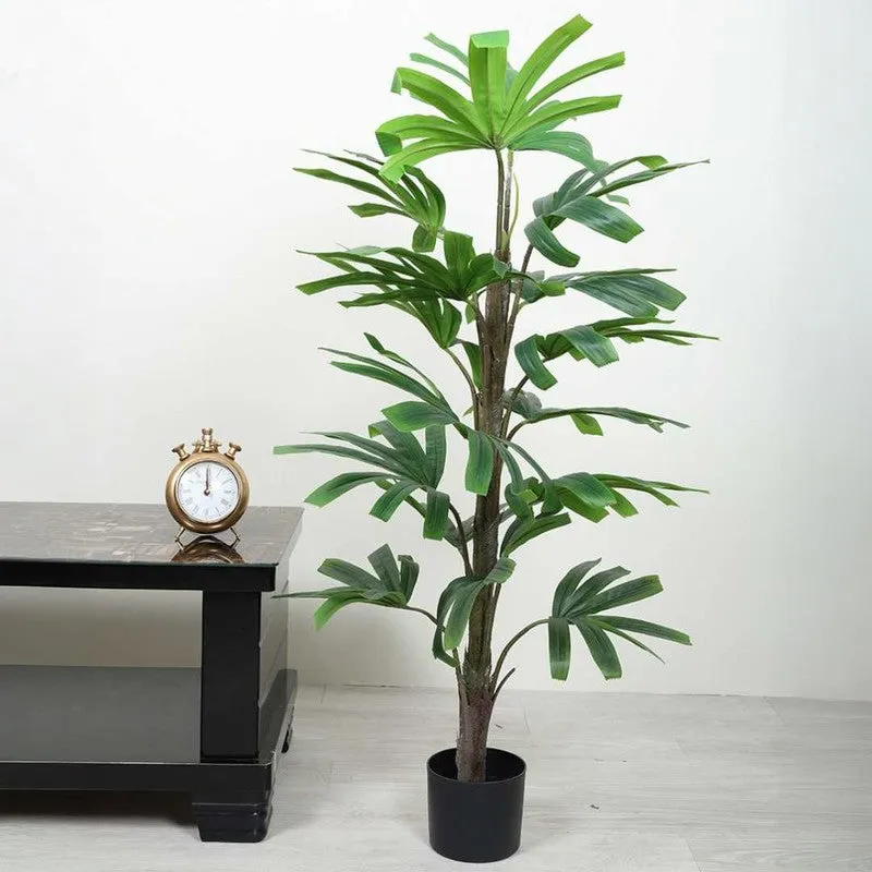 Faux Lush Rhapis Excelsa Plant With Black Fiber Pot - 3.9 Feet media 3