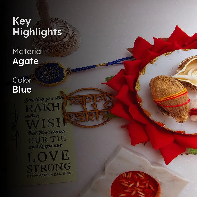 Gayathri Mantra Blue Agate Rakhi Gift Set media 2