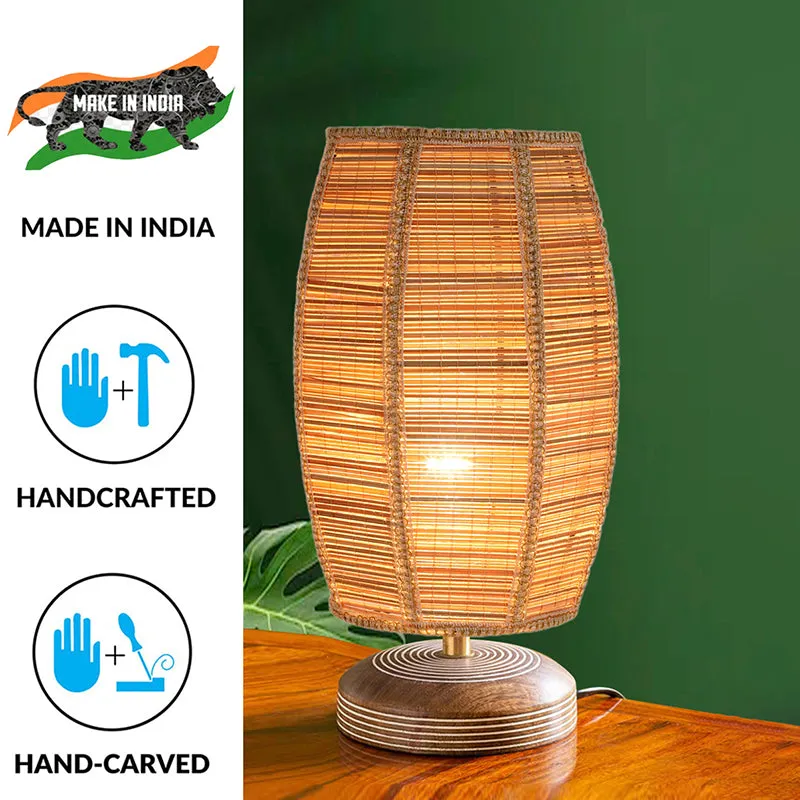 Savera Bamboo Barrel Fabric Table Lamp - Beige media 4