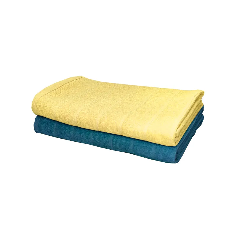 Sarda Bath Towel (Yellow & Dark Blue) - Set Of Two media 4