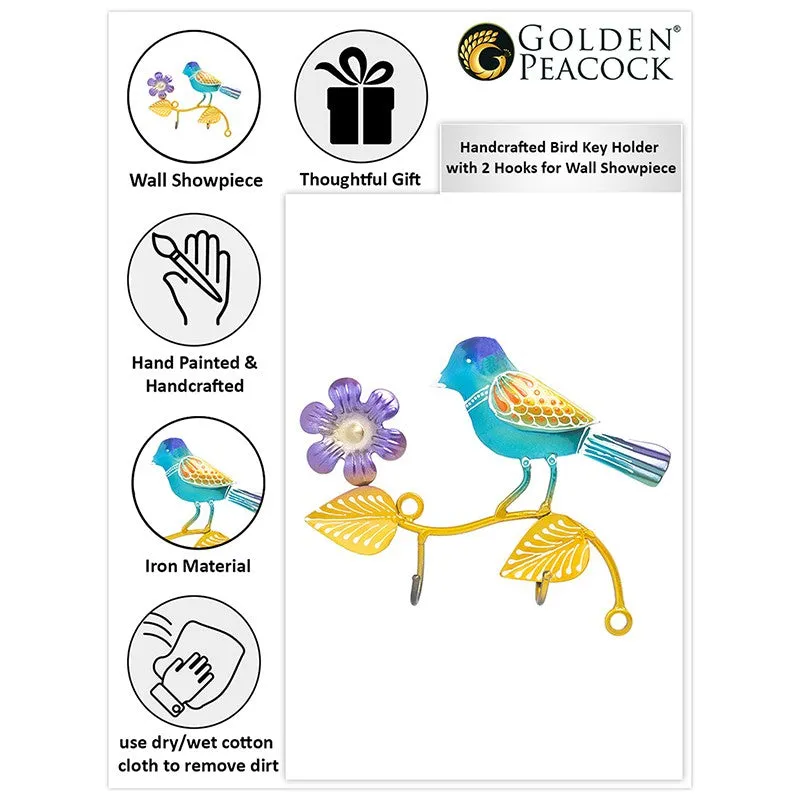 Bird Bliss Handpainted Key Holder - Blue & Gold media 7