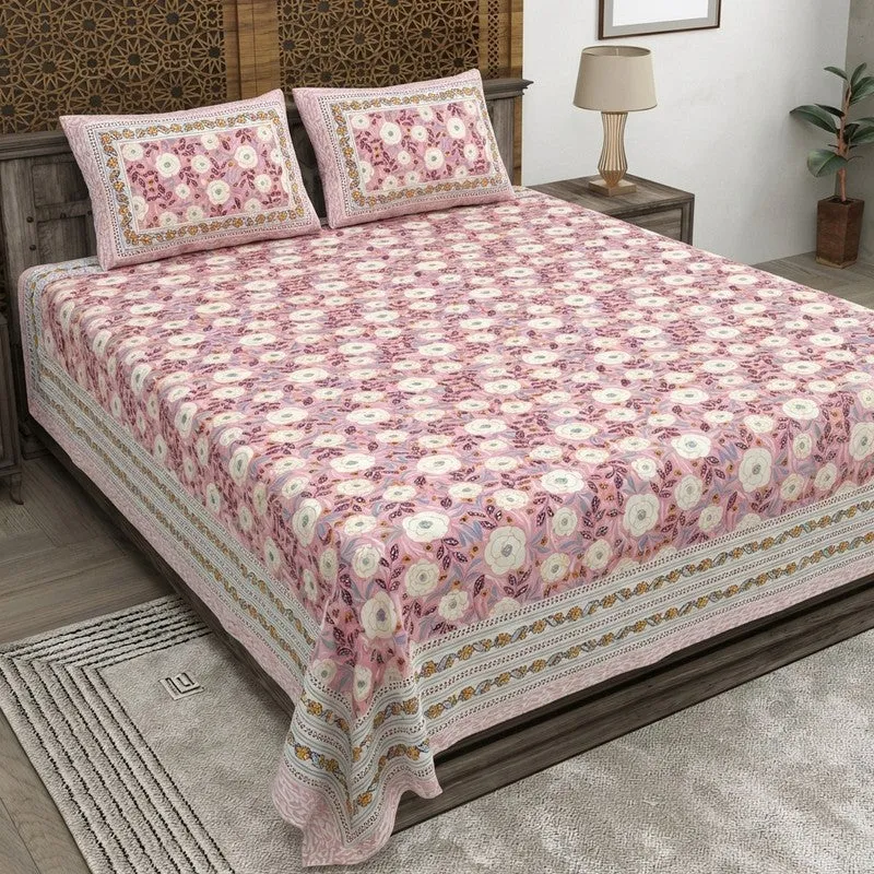 Loomva Cotton Bedsheet (Pink,Green) - 240 TC media 1