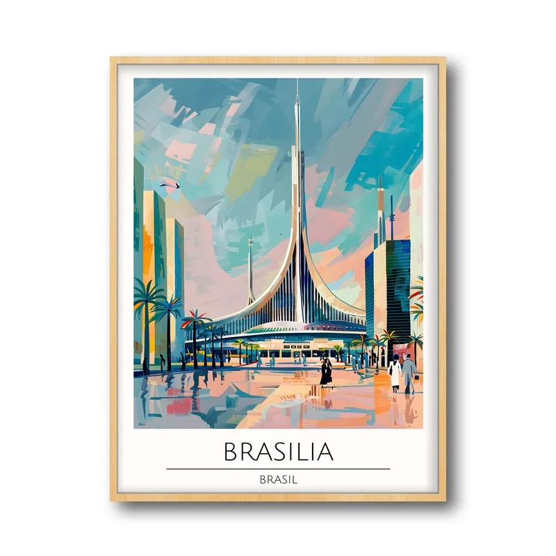 Vintage Brasilia Framed Canvas Archival Canvas Wall Painting - Natural Brown Frame media 5