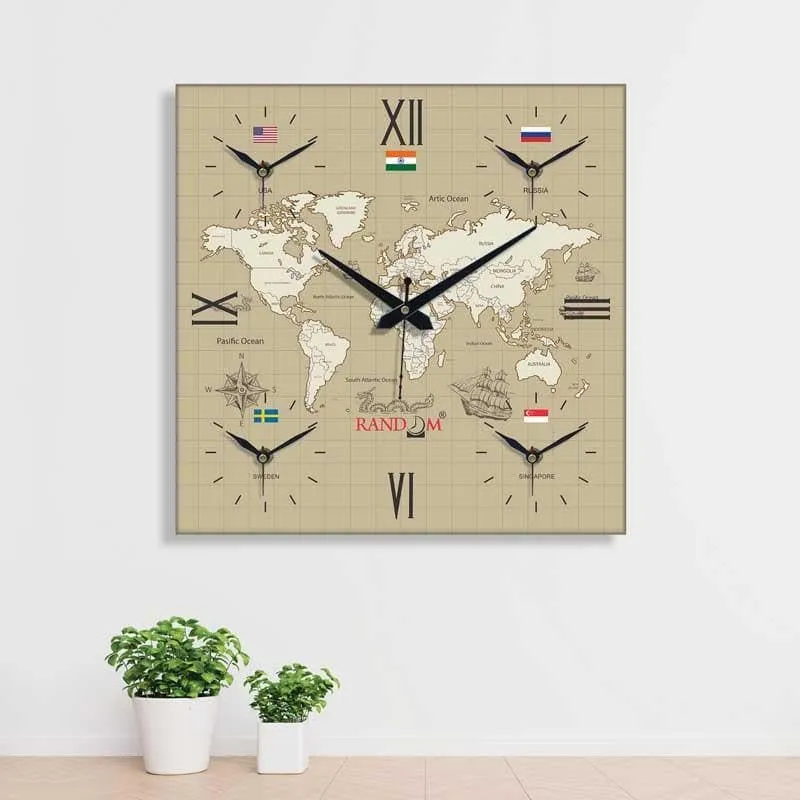 Around The World In 24 Hours Wall Clock - Beige media 1