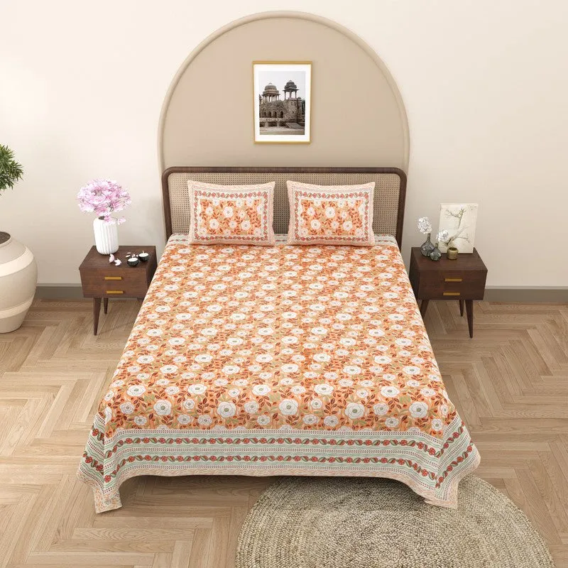 Loomva Cotton Bedsheet (Orange,Green) - 240 TC media 3