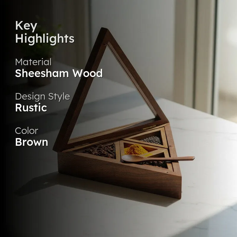 Rasoi Sheesham Wood Triangle Masala Box - Six Piece Set media 2